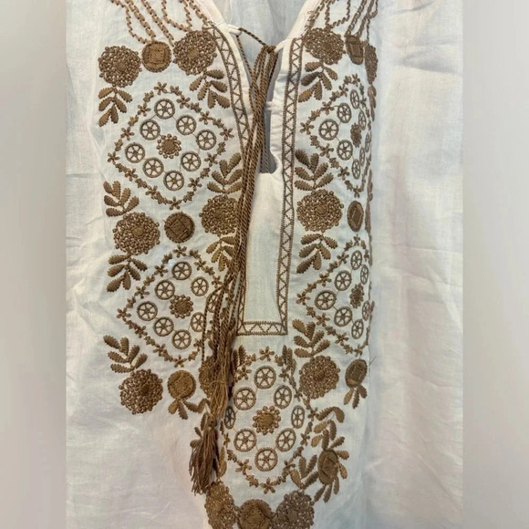 J. Crew Light Weight Gauzy Cotton Light Pink Tank Brown Embroidery Tassles Small - Picture 4 of 4